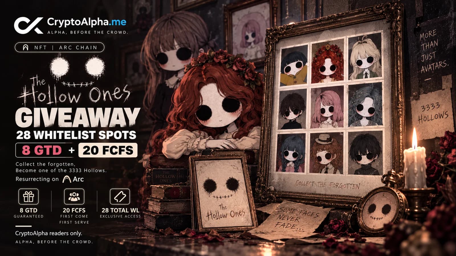 The Hollow Ones: a 3,333 collection on Arc and CryptoAlpha's 28 WL giveaway