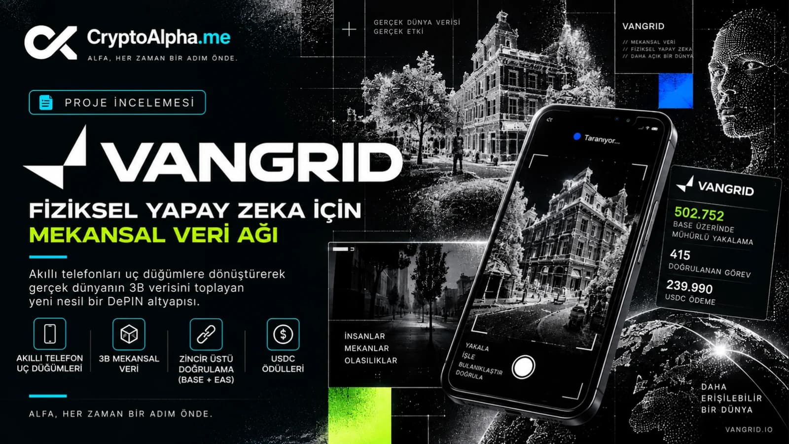 Vangrid: Fiziksel yapay zeka için akıllı telefon tabanlı 3B mekansal veri ağı ve zincir üstü uzlaşma
