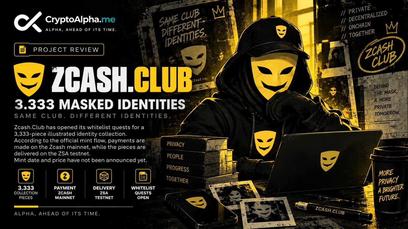 Zcash.Club: 3,333 masked identities, payment on mainnet, delivery on the ZSA test network