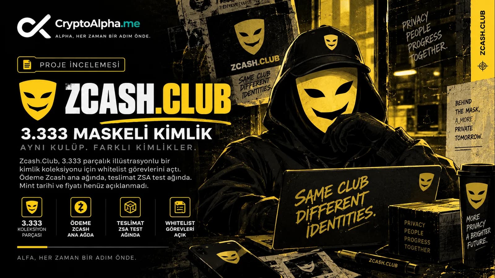 Zcash.Club: 3.333 maskeli kimlik, ödeme ana ağda, teslimat ZSA test ağında
