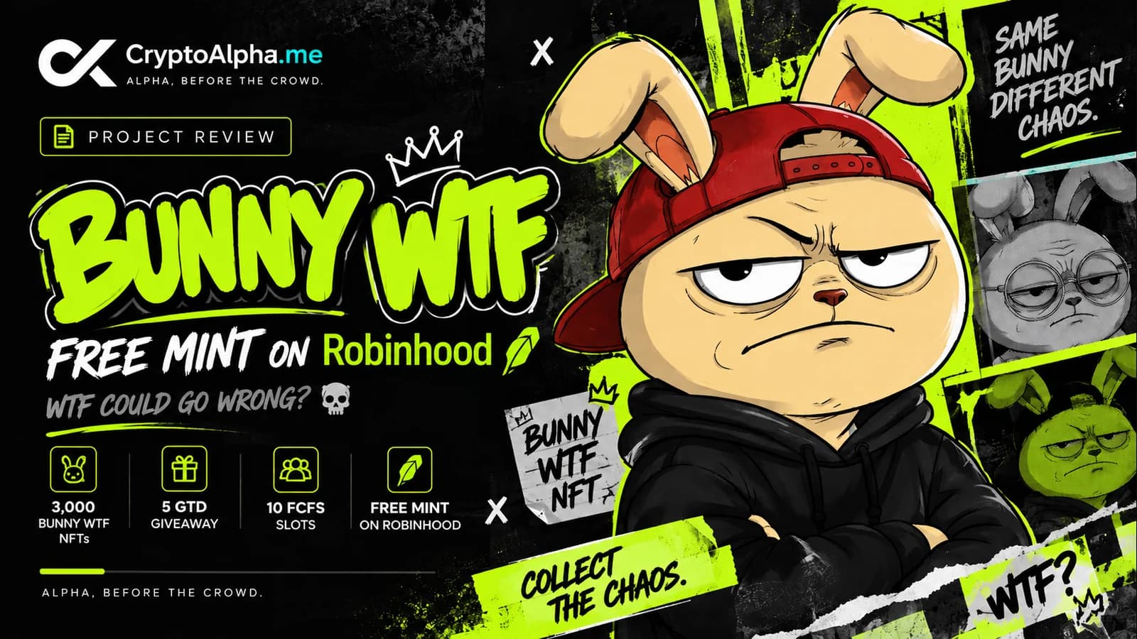BUNNY WTF: a 3,000 piece free mint claim and CryptoAlpha's 15 whitelist giveaway