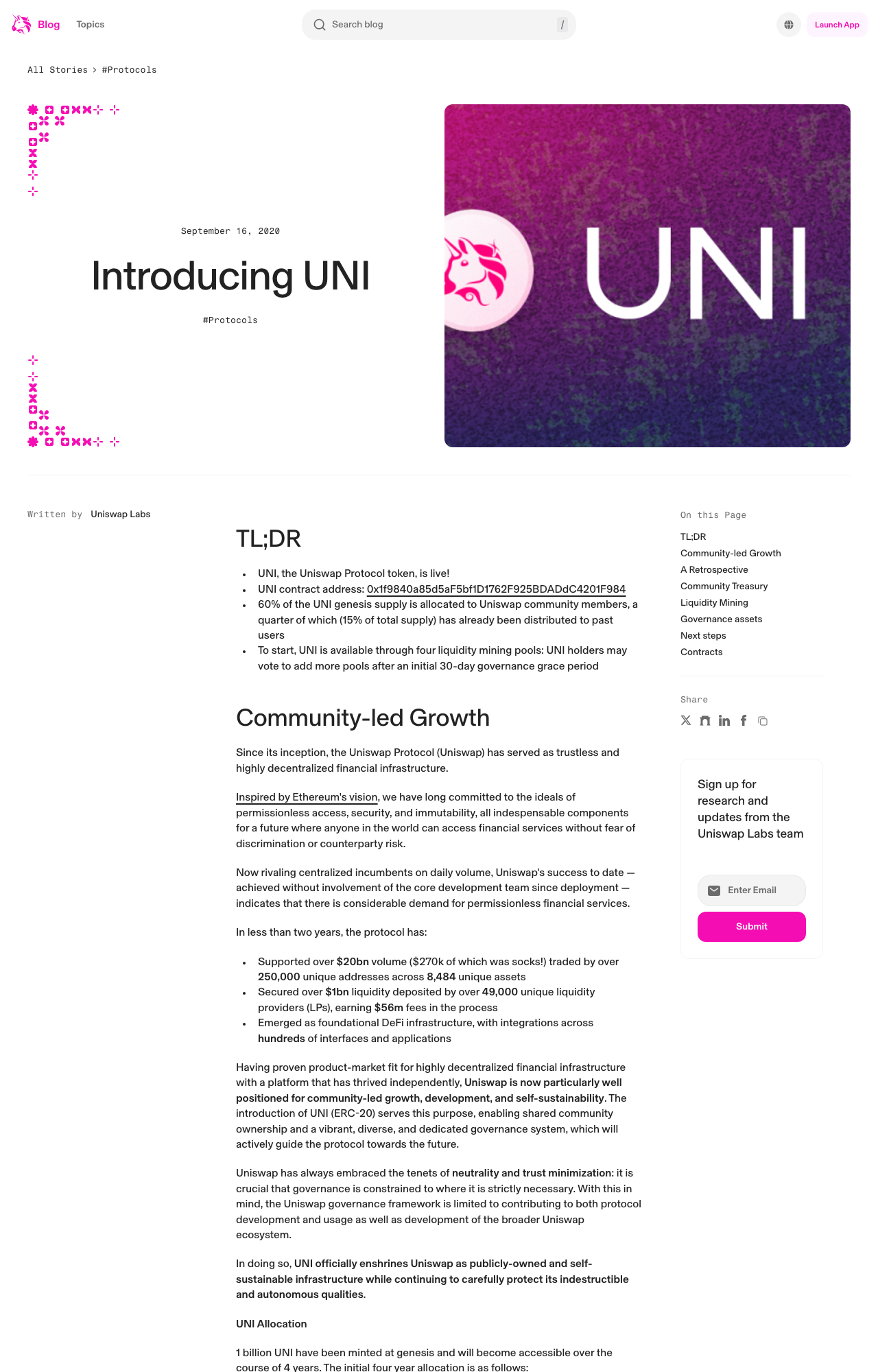 https://blog.uniswap.org/uni adresinin ekran görüntüsü