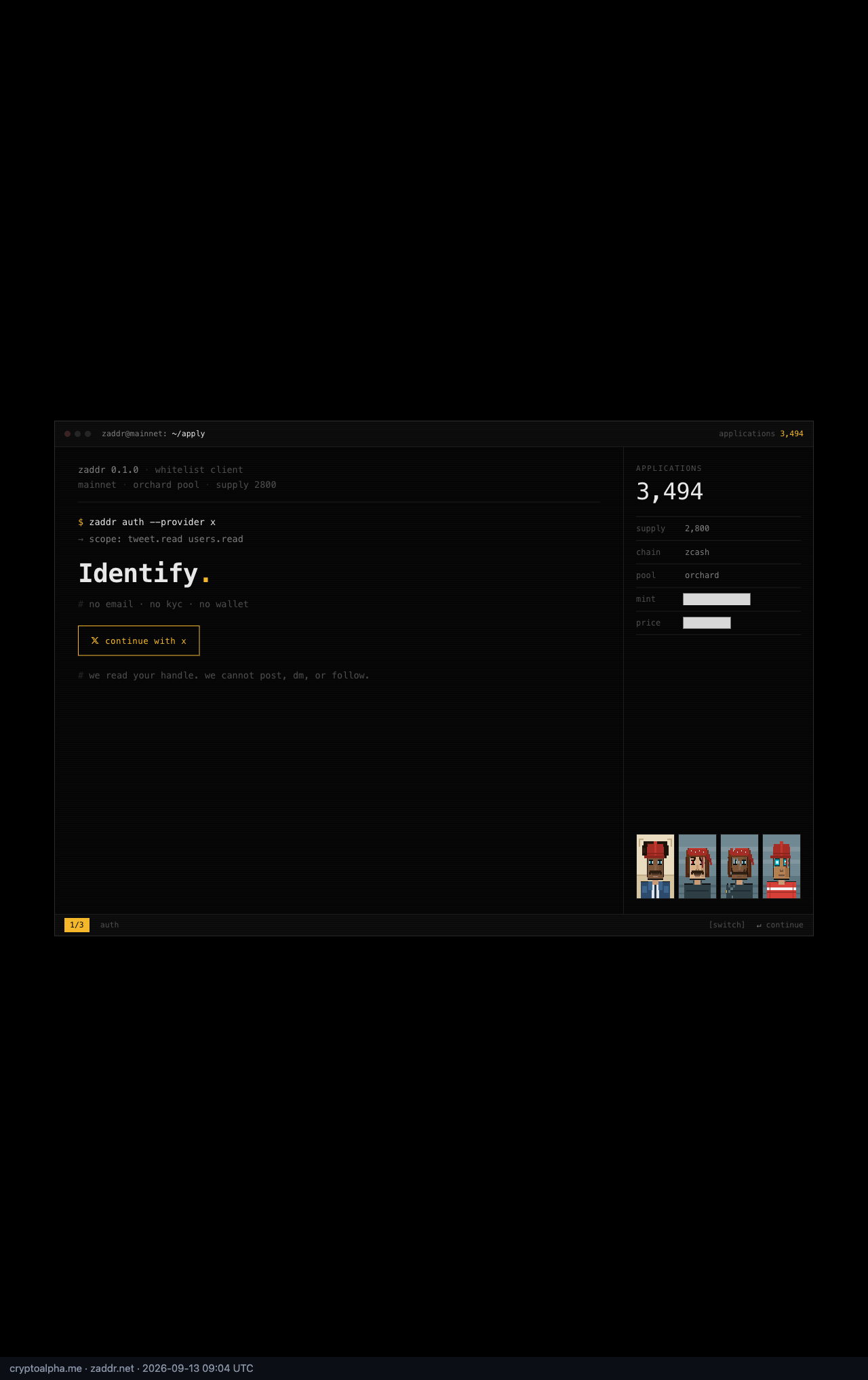 Screenshot of https://zaddr.net/apply