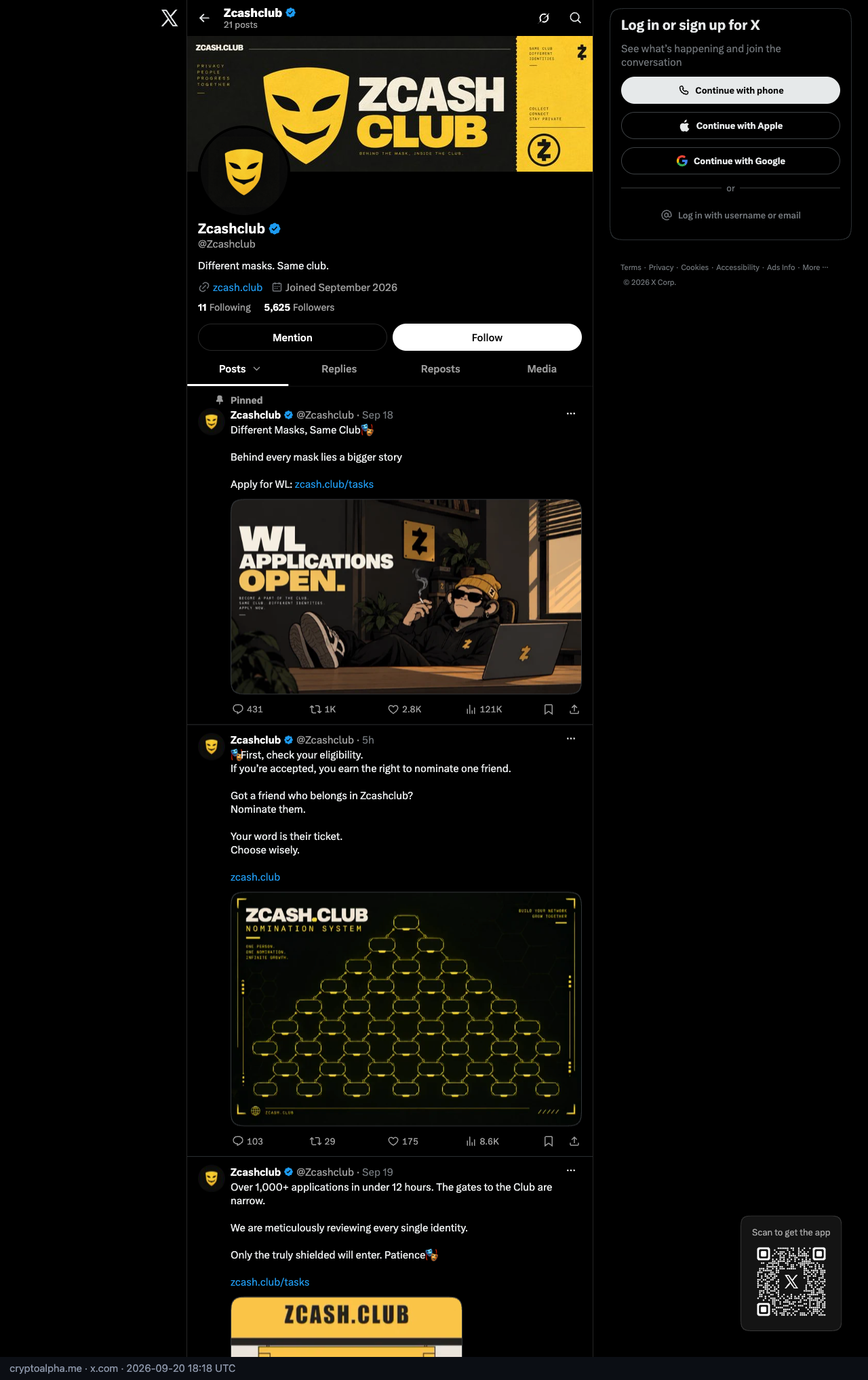 Screenshot of https://x.com/Zcashclub
