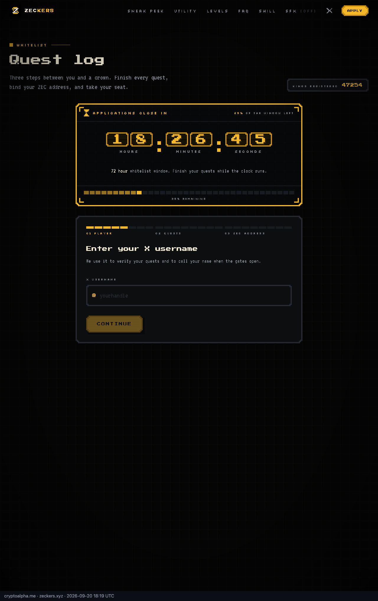 https://www.zeckers.xyz/apply adresinin ekran görüntüsü