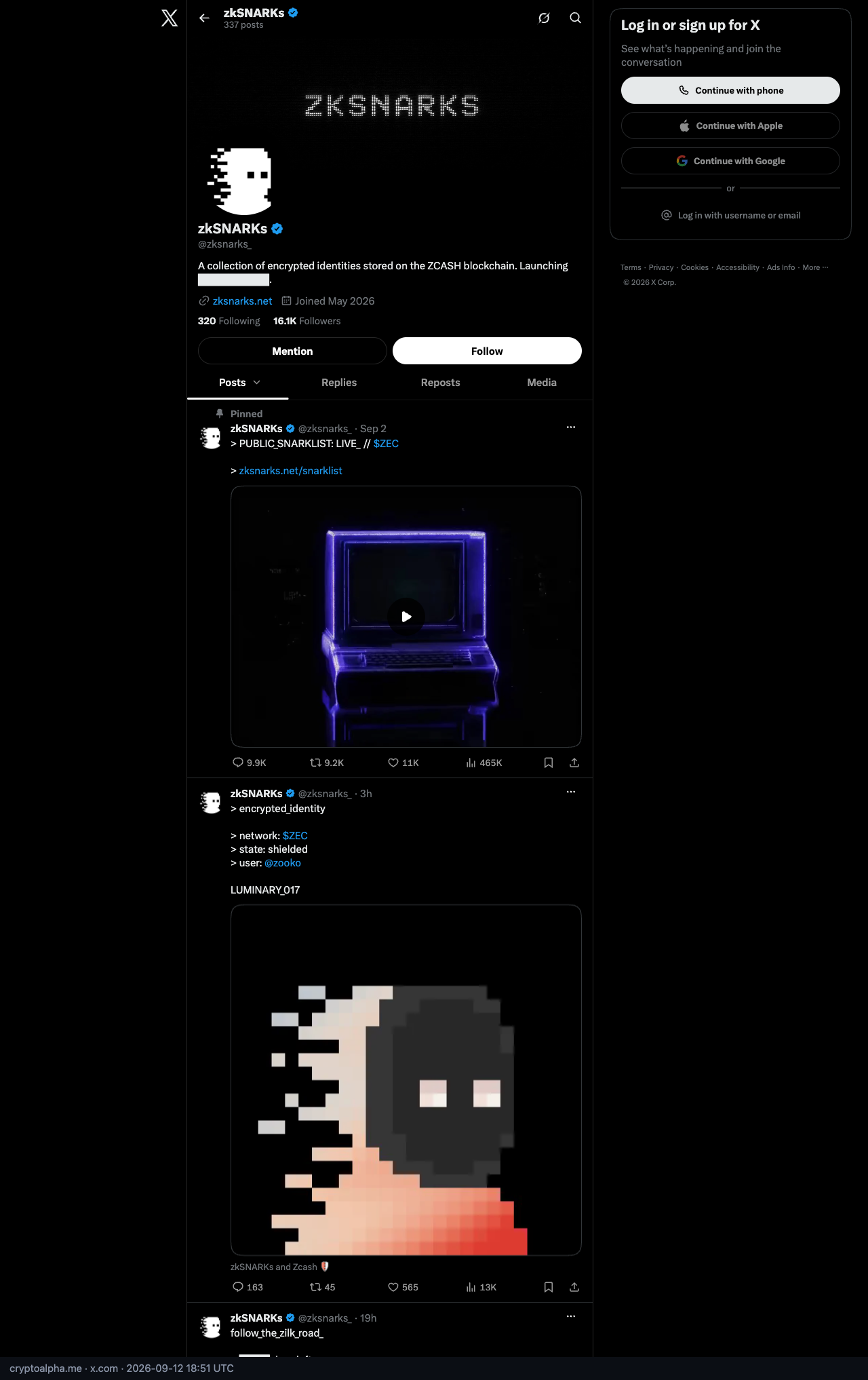 Screenshot of https://x.com/zksnarks_